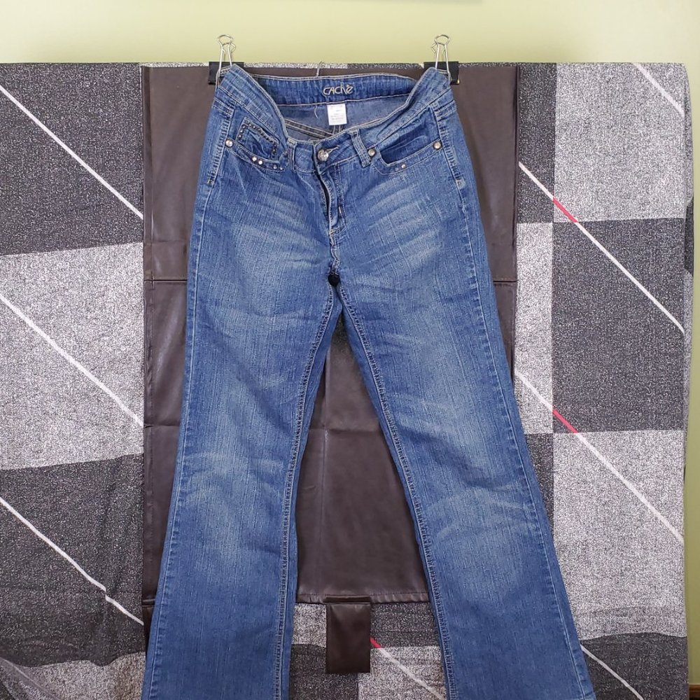 Caché Bootcut / Flare blue Jeans with interesting gold designs 30X28